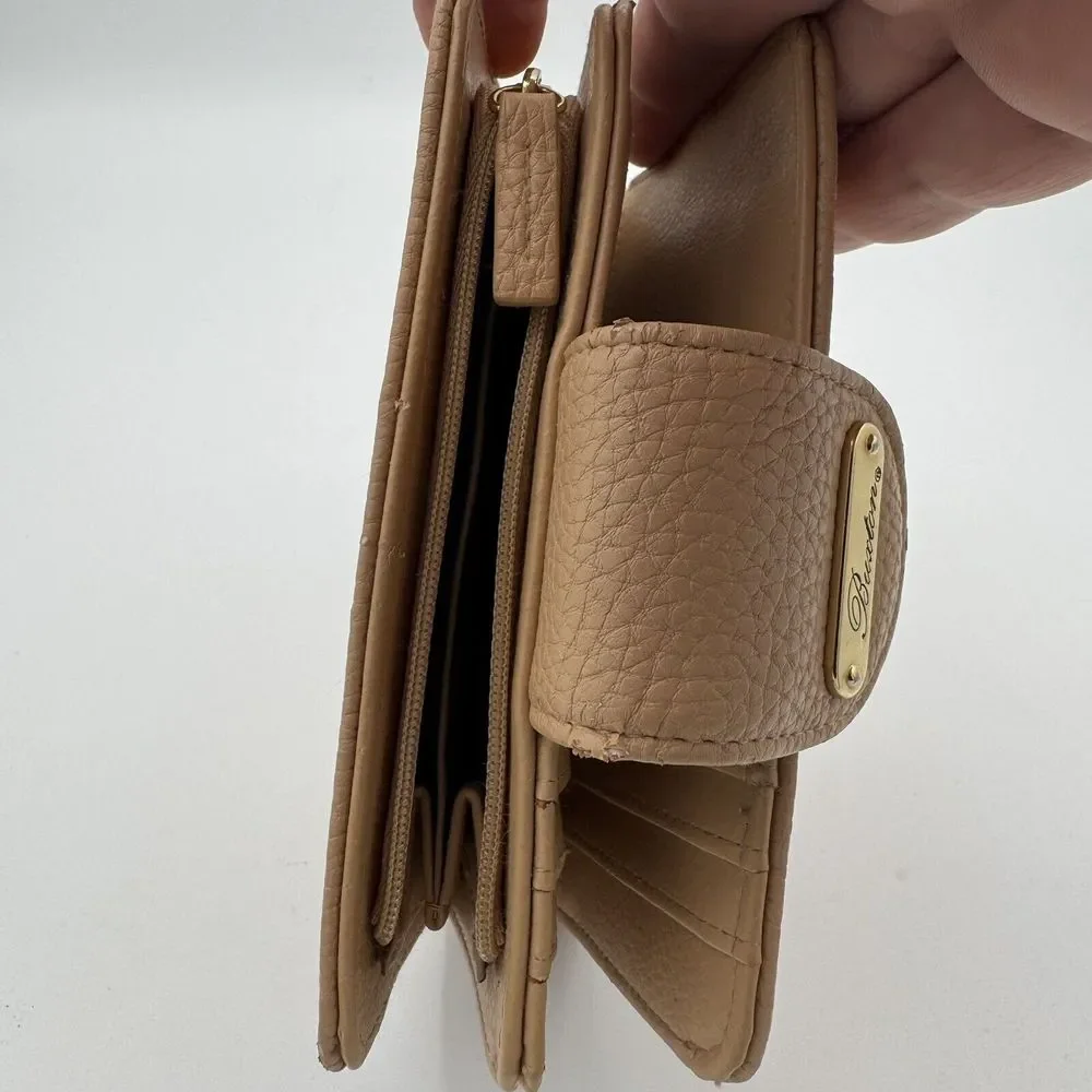 Buxton Vegan Leather Womens Wallet Credit Cards ID Bills Coins Tan Leather Grain